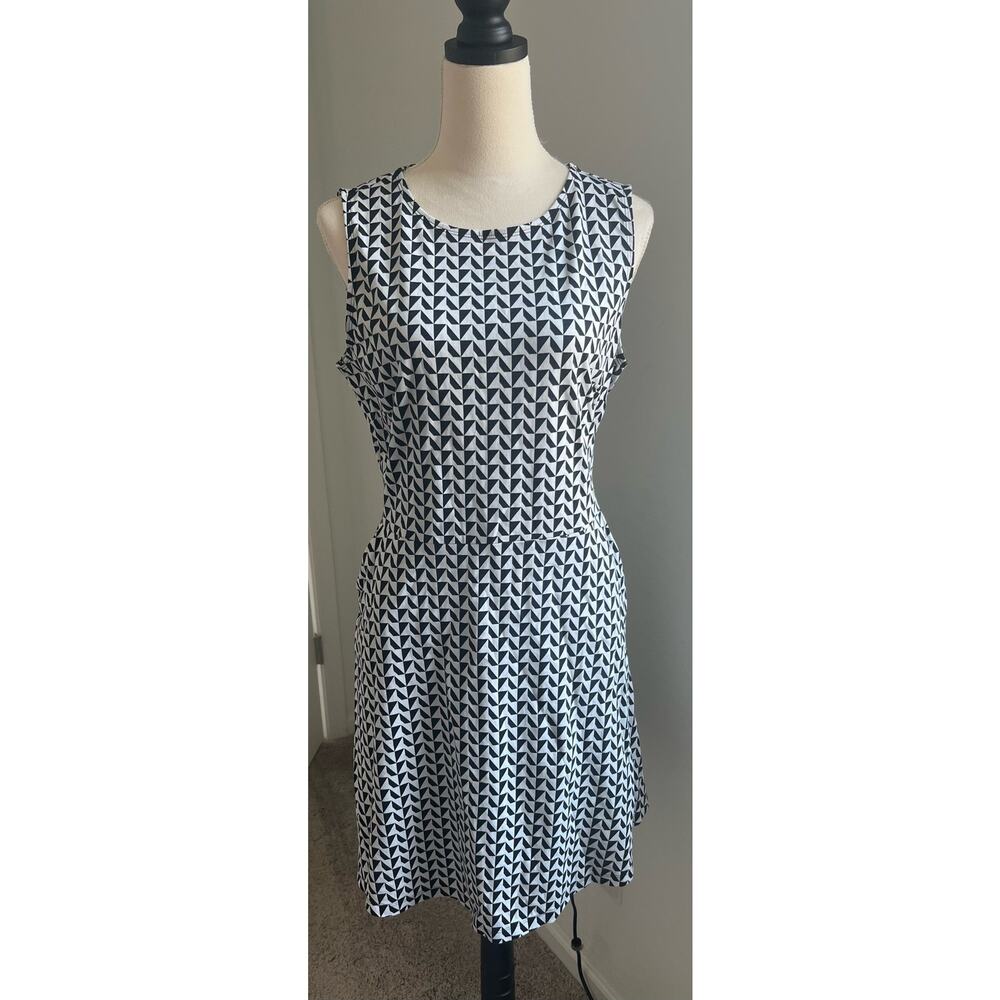 New York & Company Cotton Sleeveless MIDI Black White‎ Geometric Design Dress XL